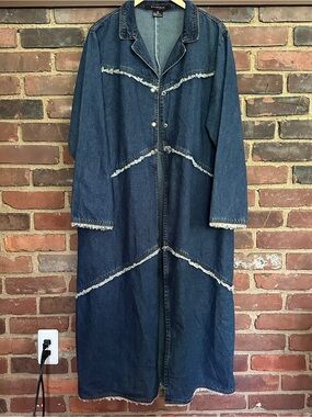 Vtg STARWEAR denim fringe raw hem maxi dress topper snap buttons plus size 3X